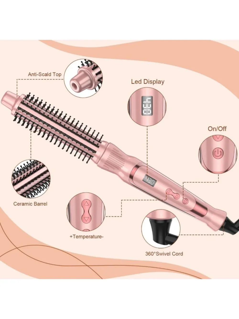 Heated 1-Inch Curling Brush - Round Hair Styler for Volume & Curls